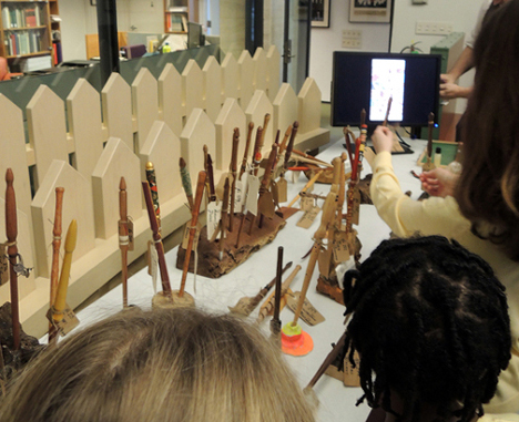 wands on display, gray magic woodworking