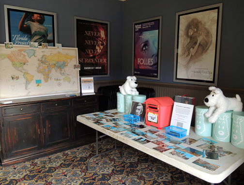 postcard table and map